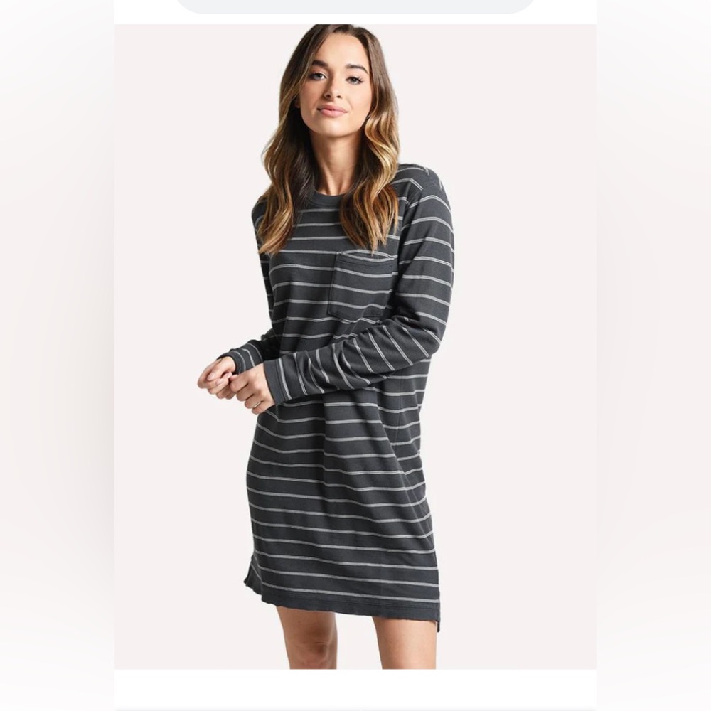 ATM striped cotton mini dress, size XS, charcoal w white stripes EUC